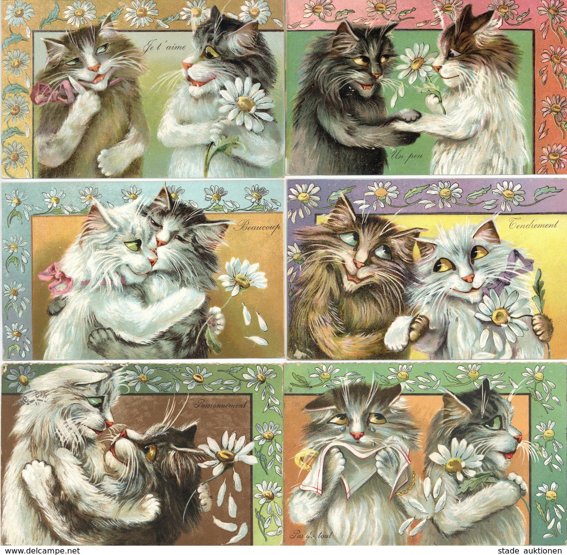 Katze Personifiziert 6'er Serie Künstler-Karten 1904 I-II Chat - Gatti