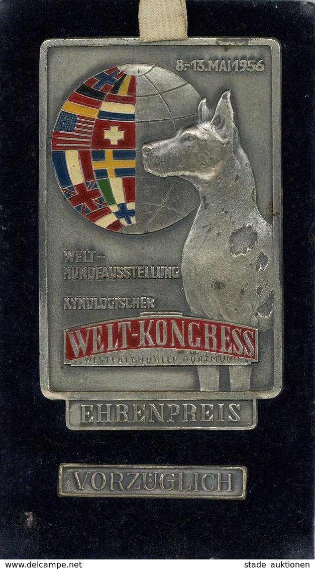 HUNDE - WELT-HUNDEAUSSTELLUNG KYNOLOGISCHER WELT-KONGRESS DORTMUND 1956 - EHREN-PLAKETTE Auf Stoff I-II - Altri & Non Classificati