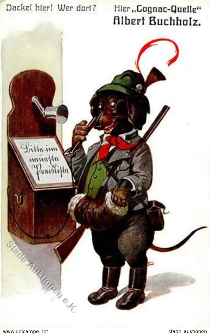 Dackel Personifiziert Jäger Cognac Quelle Albert Buchholz Künstlerkarte 1918 I-II - Hunde