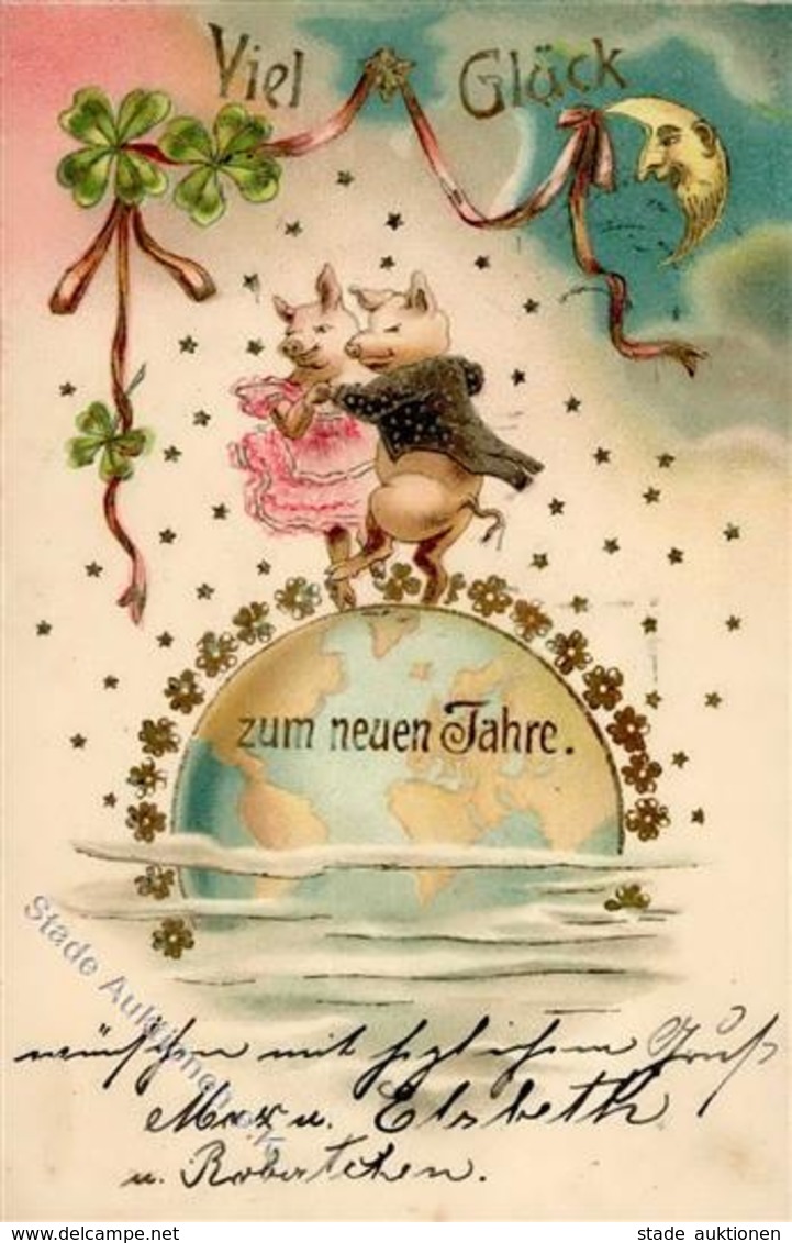 Schwein Personifiziert Neujahr Lithographie / Prägedruck 1903 I-II Cochon Bonne Annee - Altri & Non Classificati