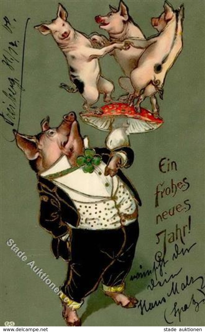 Schwein Personifiziert Pilz Neujahr  Prägedruck 1898 I-II Cochon Bonne Annee - Altri & Non Classificati