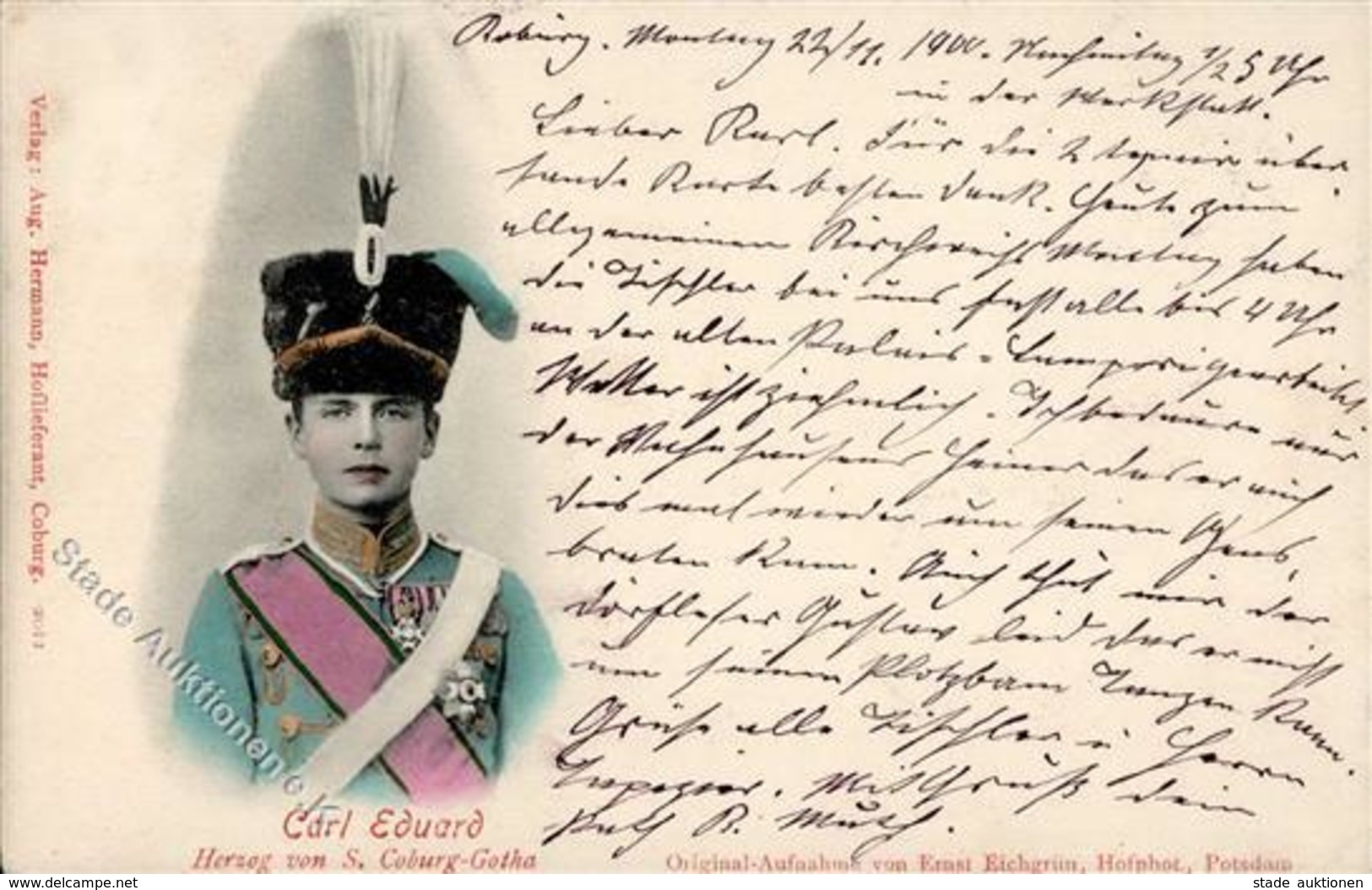 Adel Sachsen Coburg-Gotha Herzog Carl Eduard Lithographie 1900 I-II - Geschiedenis