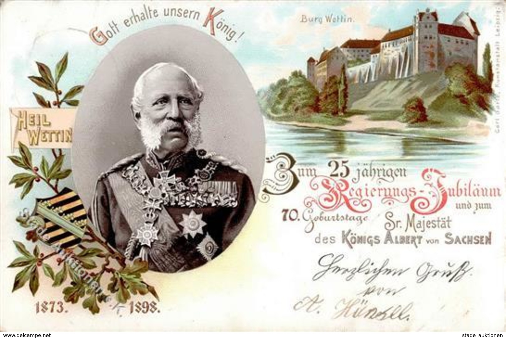 Adel Sachsen König Albert 25 Jähr. Regierungsjubiläum Lithographie 1901 I-II - Storia