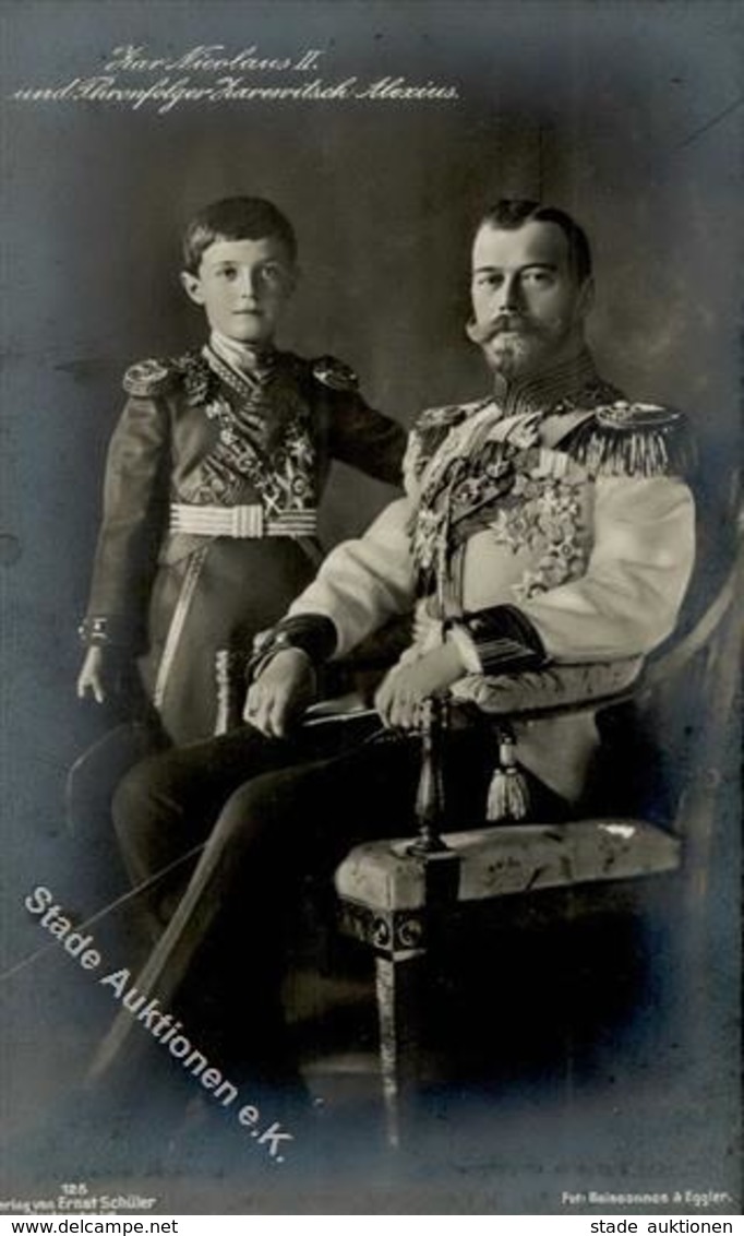 Adel Russland Zar Nicholas II. Zarewitsch Alexei Foto AK I-II (Klebereste RS) - Storia