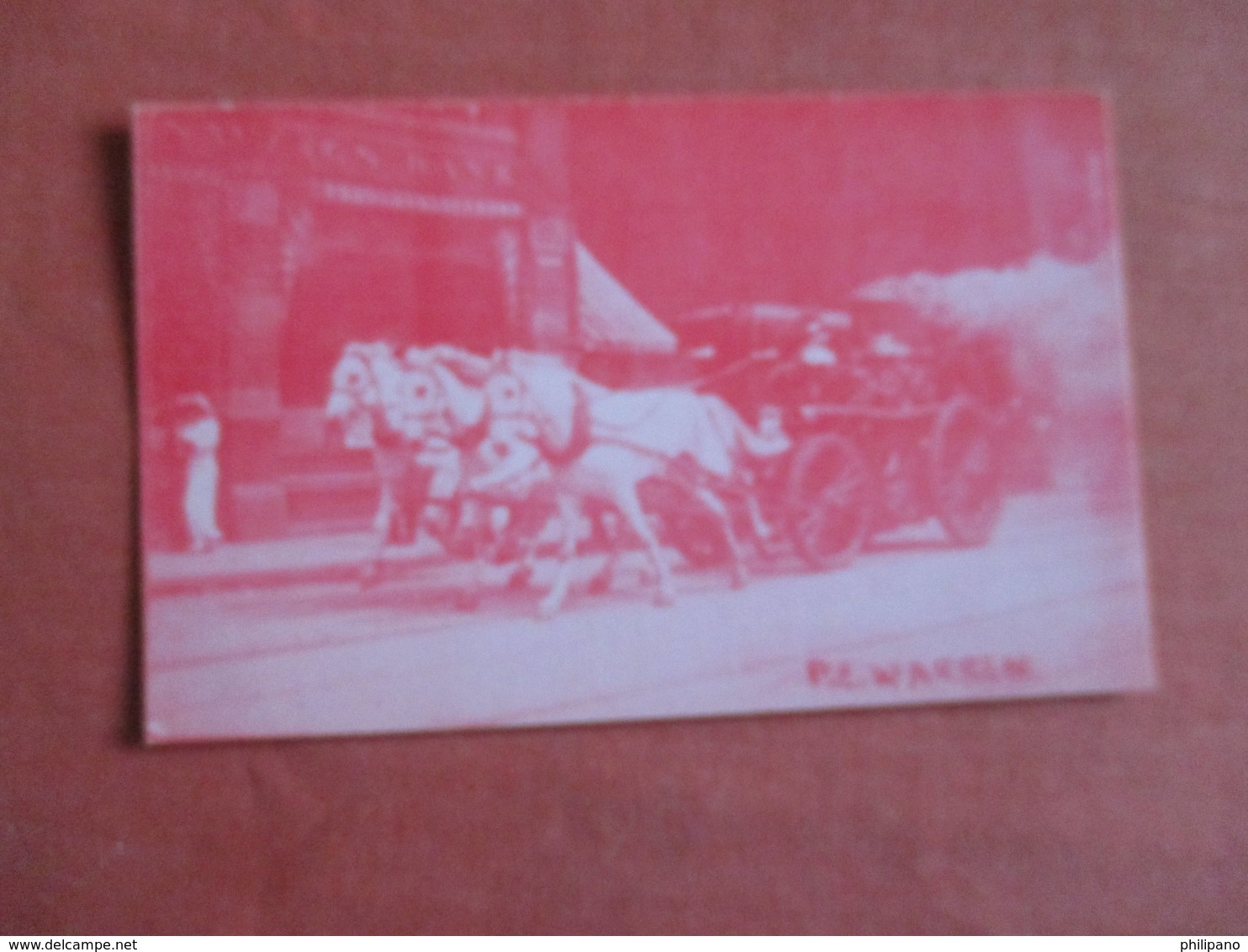 Fire Horse & Wagon-  ???  Unknown Age Of Card         Ref 3049 - Firemen