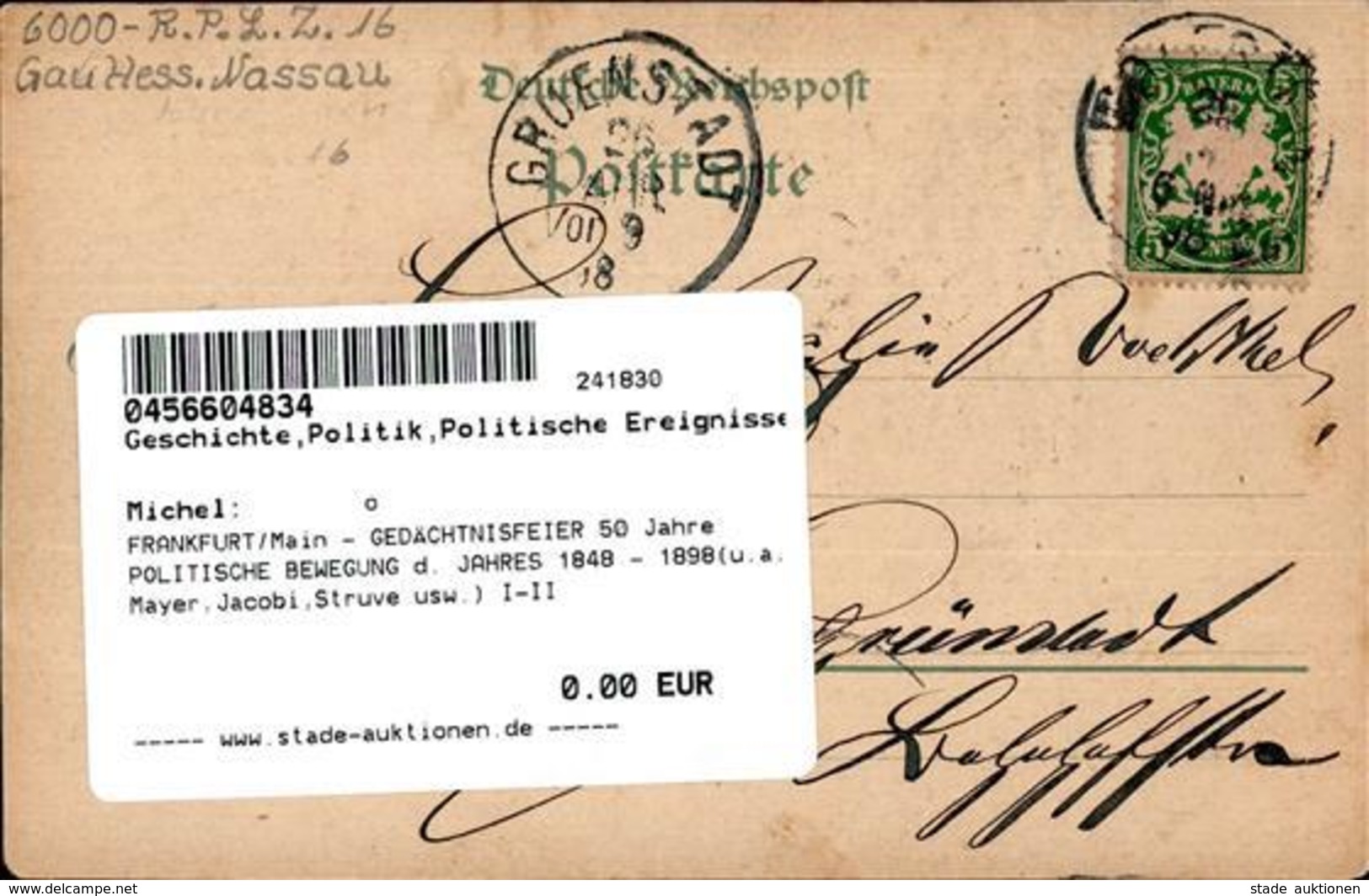FRANKFURT/Main - GEDÄCHTNISFEIER 50 Jahre POLITISCHE BEWEGUNG D. JAHRES 1848 - 1898(u.a. Mayer,Jacobi,Struve Usw.) I-II - Eventi