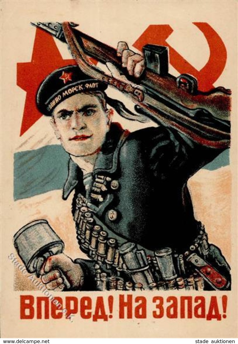 Russische Propaganda Soldat Handgranate Gewehr Künstlerkarte I-II - Eventi