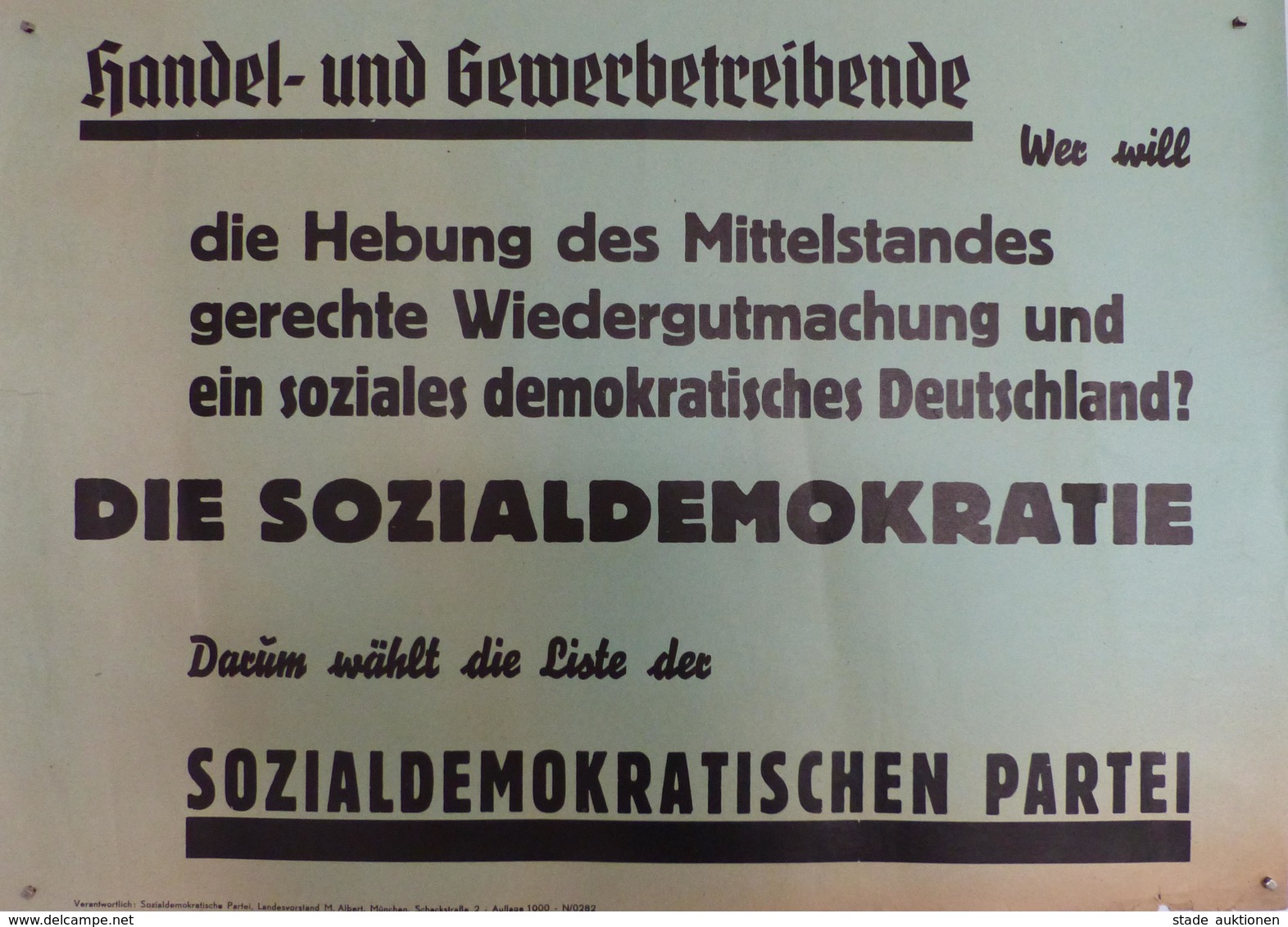 Politik SPD Plakat Ca. 41,5 X 30 Cm Handel Und Gewerbetreibende .. II (kleine Einrisse) - Eventi