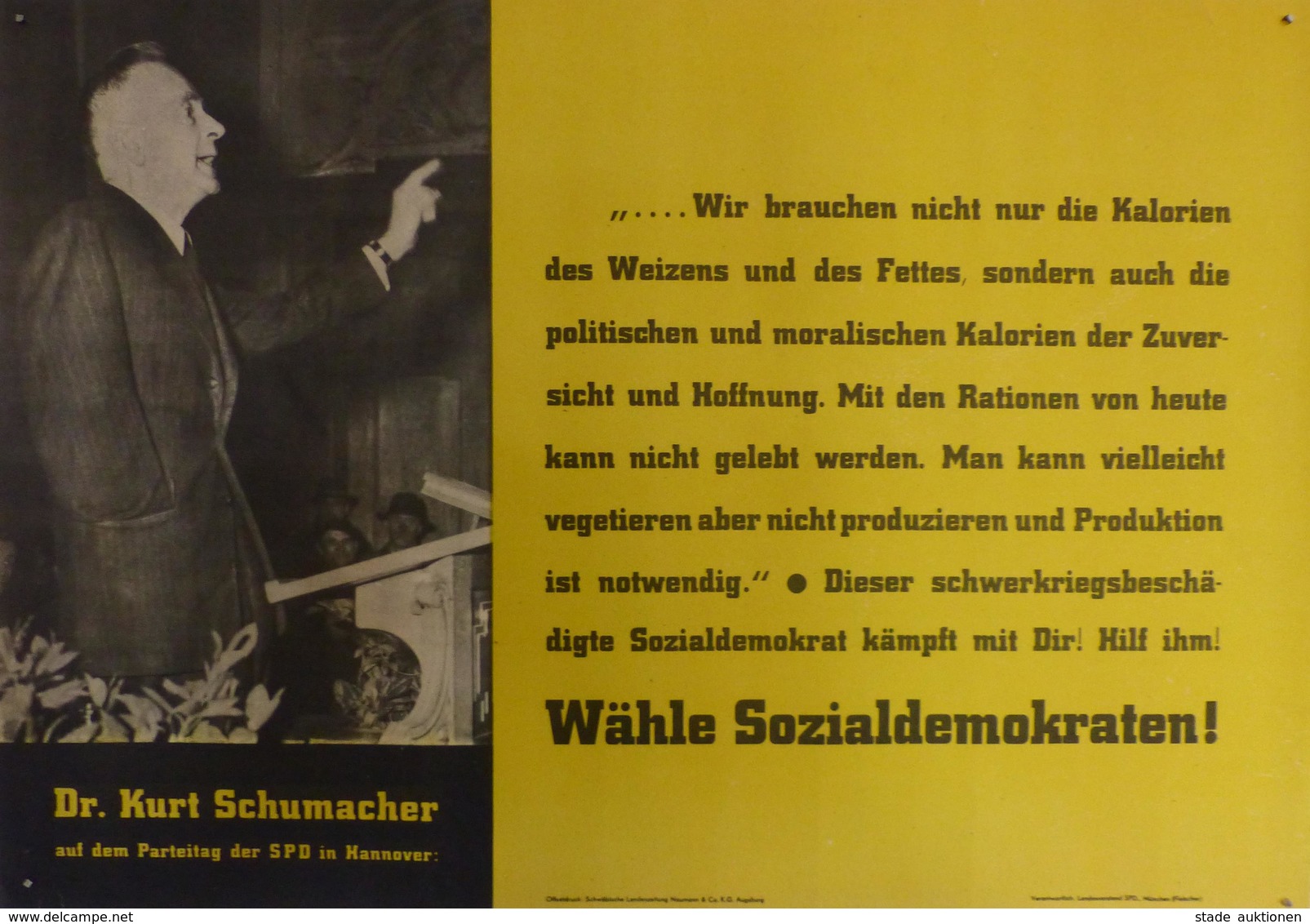 Politik SPD Plakat Ca. 59 X 40,5 Cm Dr. Kurt Schumacher I-II - Eventi