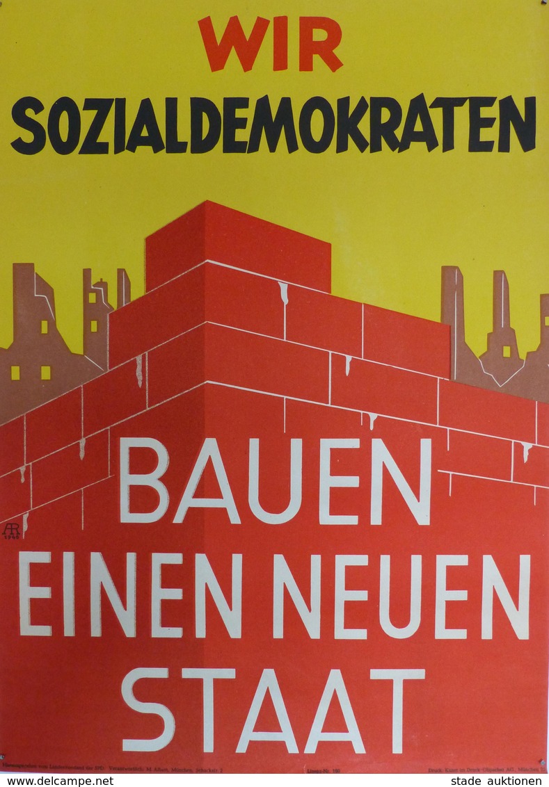 Politik SPD Plakat Ca. 59 X 42 Cm Wir Sozialdemokratie Bauen Einen Neuen Staat I-II (kleiner Einriss) - Eventi