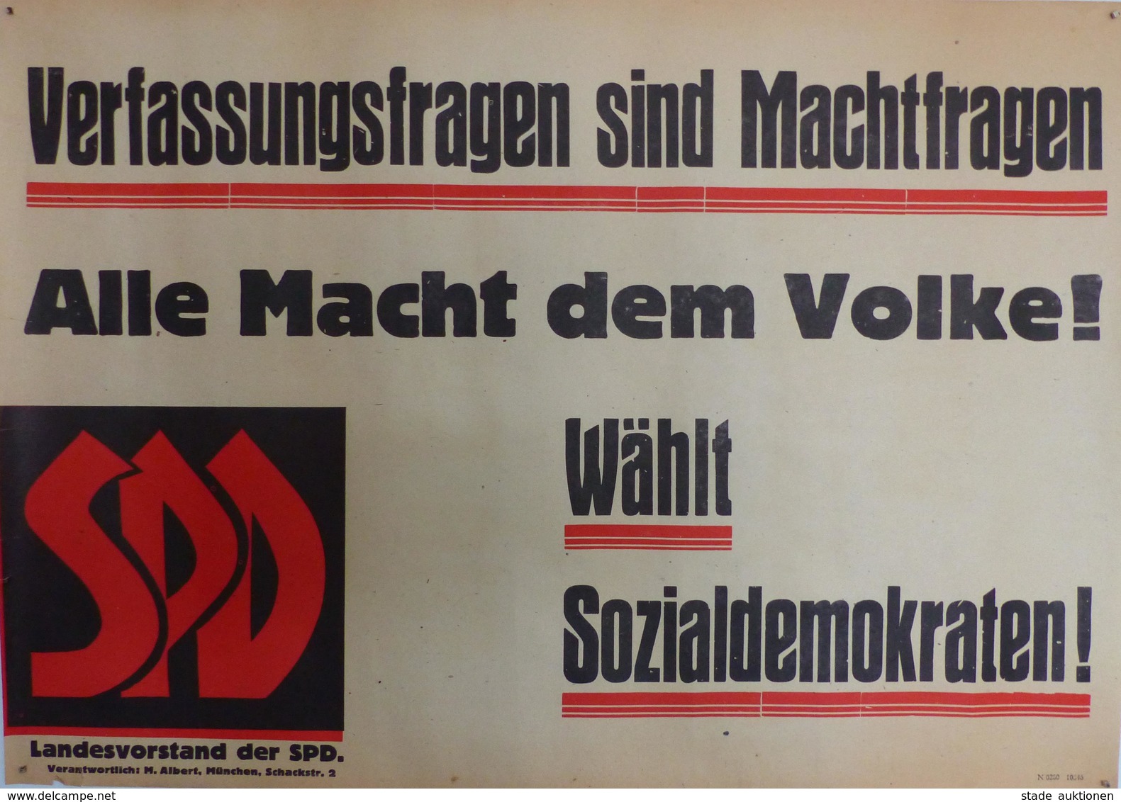 Politik SPD Plakat Ca. 61 X 43 Cm Verfassungsfragen Sind Machtfragen I-II (kleine Einrisse) - Ereignisse