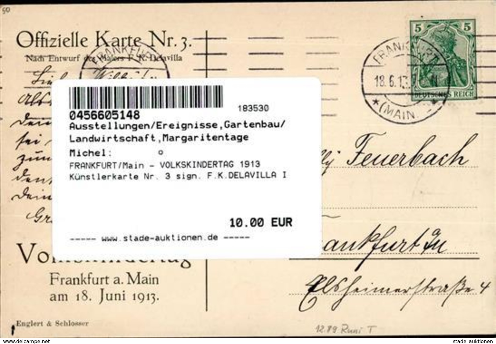 FRANKFURT/Main - VOLKSKINDERTAG 1913 Künstlerkarte Nr. 3 Sign. F.K.DELAVILLA I - Esposizioni