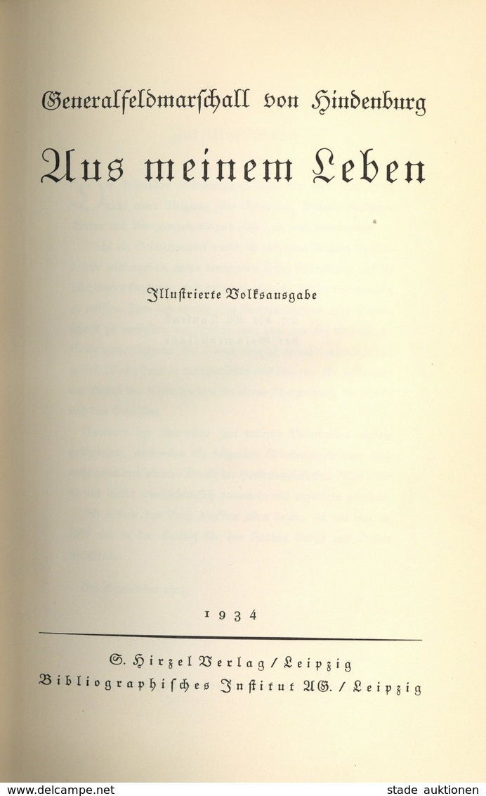 Hindenburg Buch Aus Meinem Leben 1934 Verlag S. Hirzel 319 Seiten Einige Abbildungen Und Karten II - Eventi