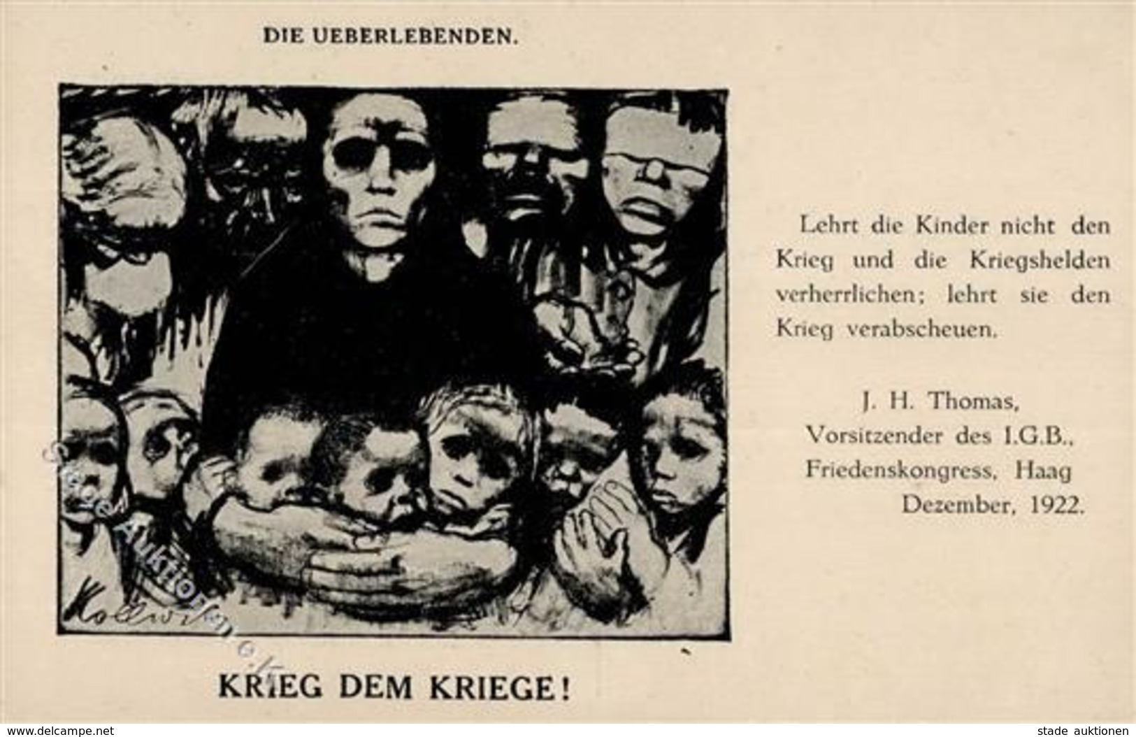 INT.GEWERKSCHAFTSBUND AMSTERDAM - Prop-Ak 1922 Sign. Käthe Kollwitz I - Uniformi