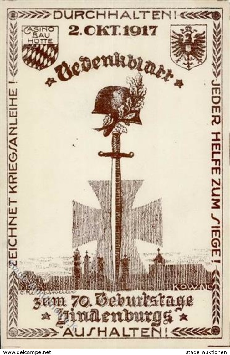 Propaganda WK I Gedenkblatt Zum 70. Geburtstage Hindenburgs 1917 I-II - Guerra 1914-18