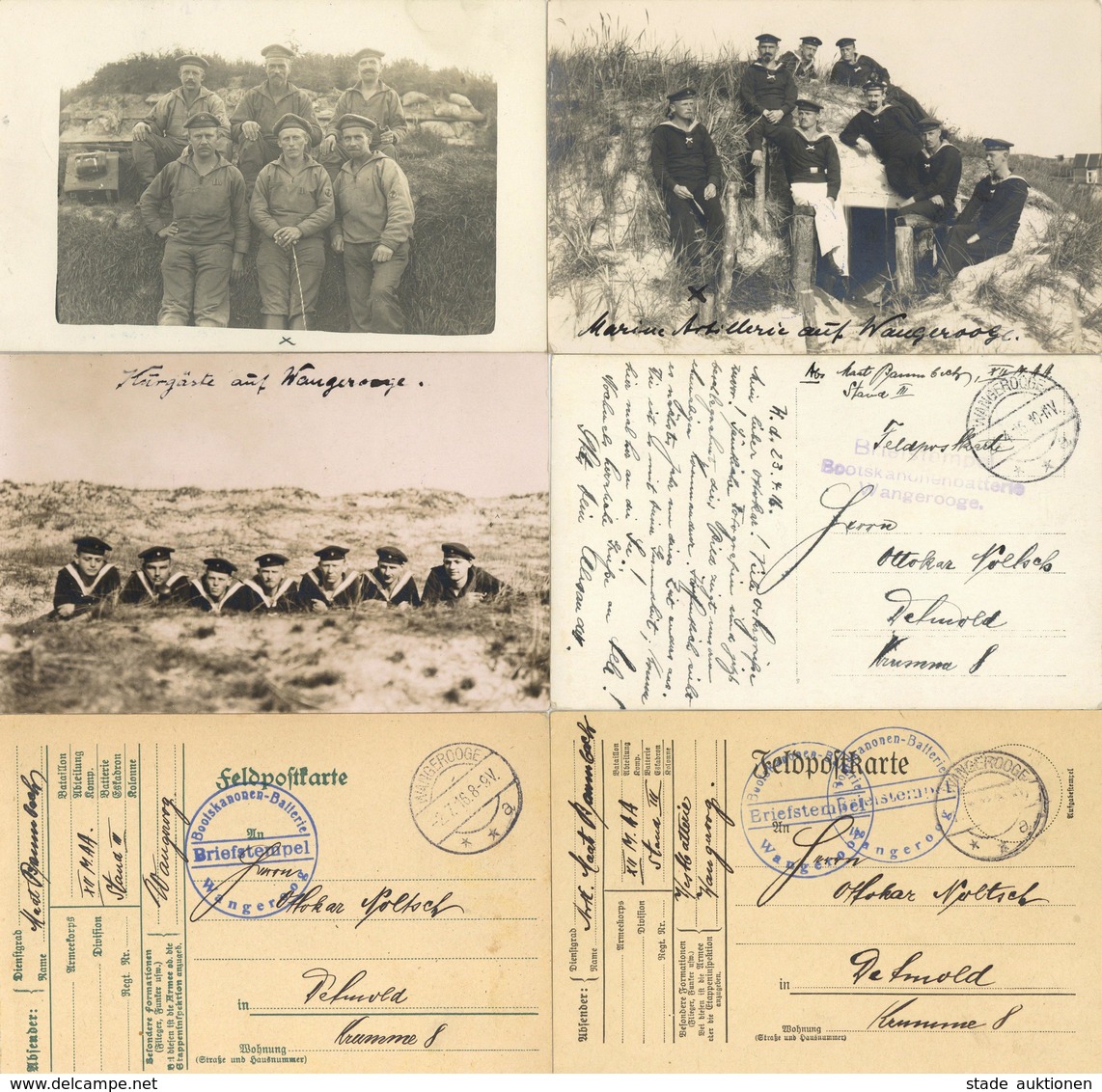 WK I Marine Wangerooge (2946) Botskanonen Baterie Lot Mit 4 Foto-Karten U. 3 Feldpostkarten I-II - Guerra 1914-18