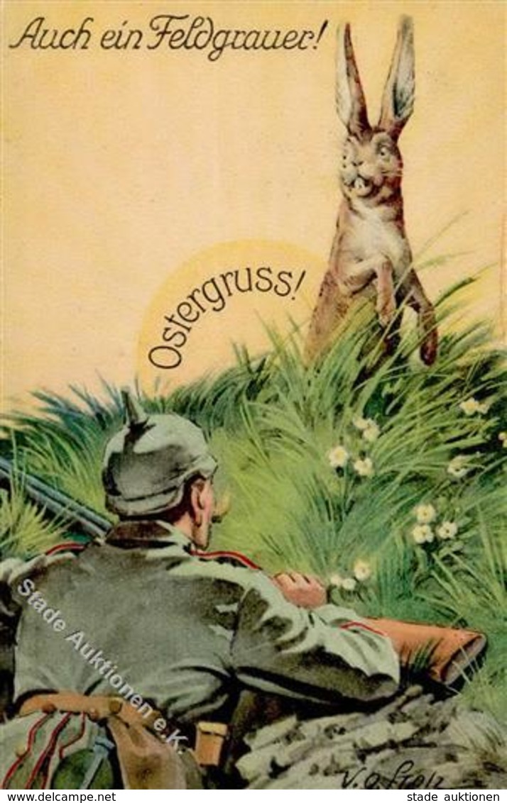 WK I Ostern Soldat Hase Sign. Stolz, V. O. Künstlerkarte 1915 I-II Paques - Guerra 1914-18