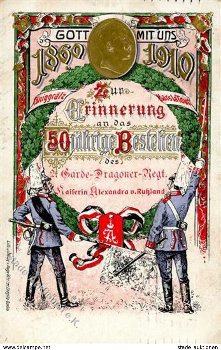 Regiment Berlin (1000) Nr. 2 Garde Dragoner Regt. Kaiserin Alexandra V. Russland Prägedruck 1910 I-II (fleckig) - Reggimenti