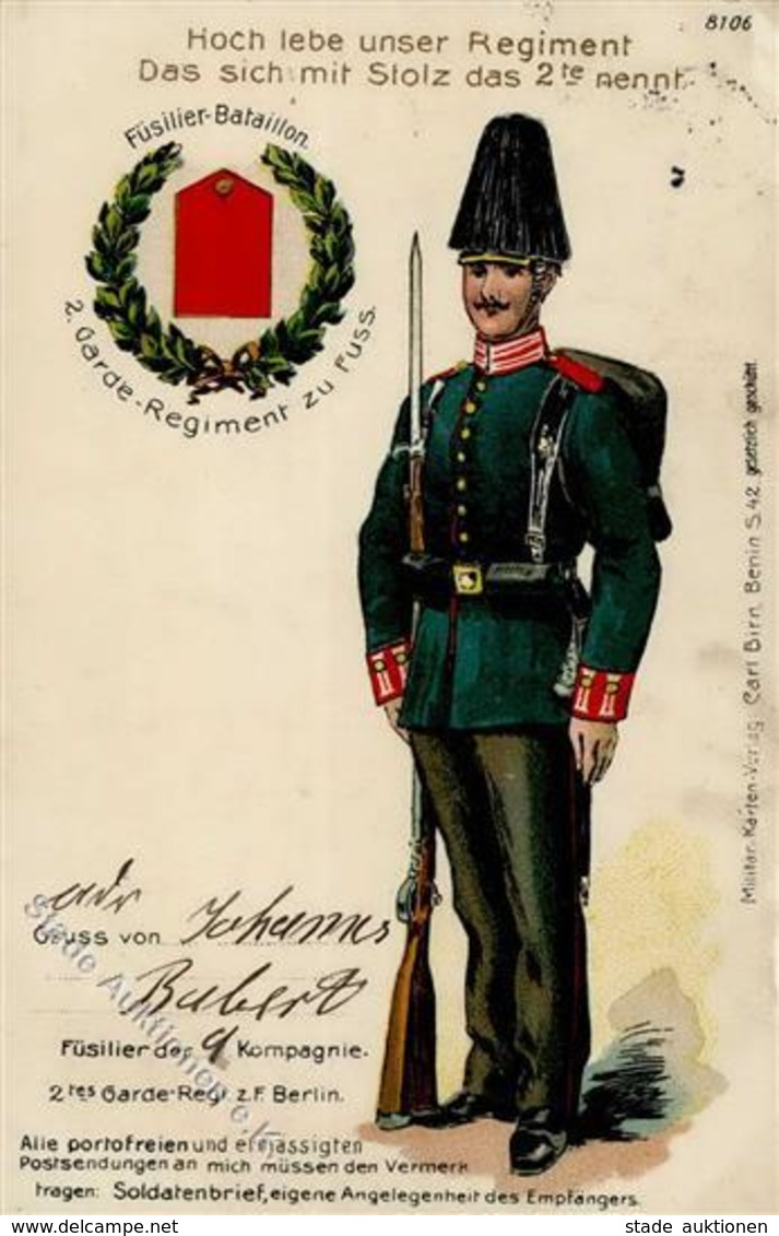 Regiment Berlin (1000) Nr. 2 Garde Regt. Zu Fuß  1913 I-II (fleckig) - Regimente