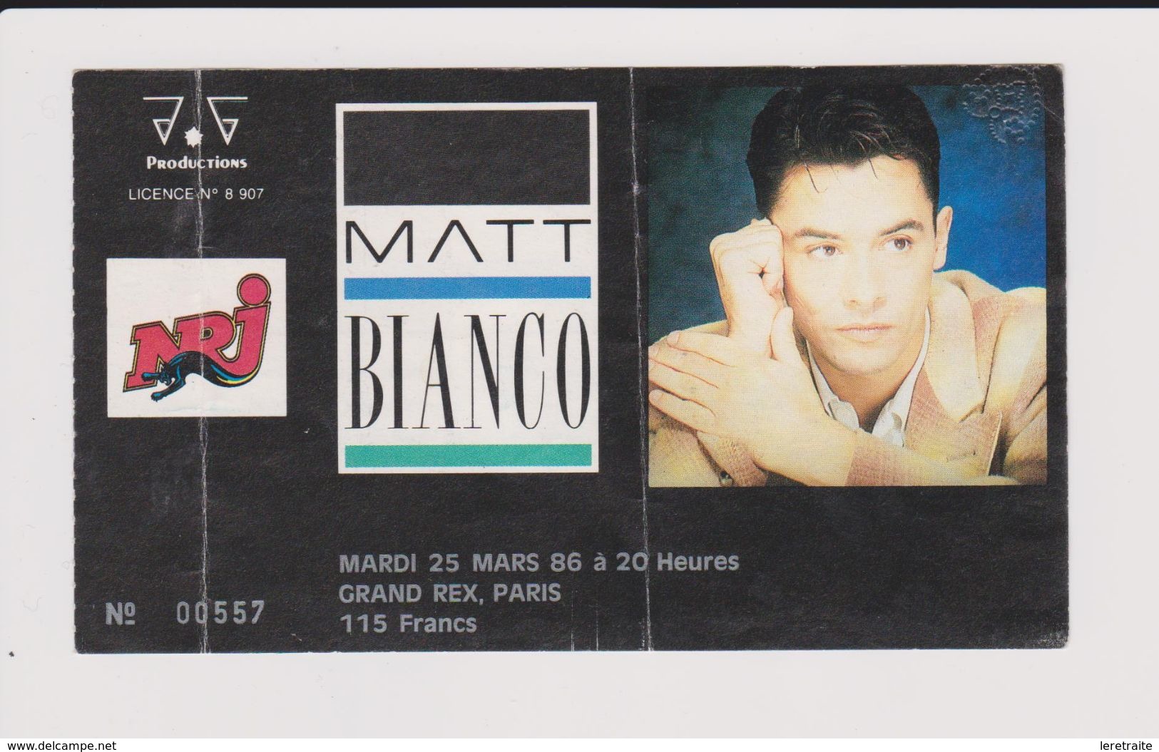 Concert MATT BIANCO 25 Mars 1986 Grand Rex Paris. - Tickets De Concerts