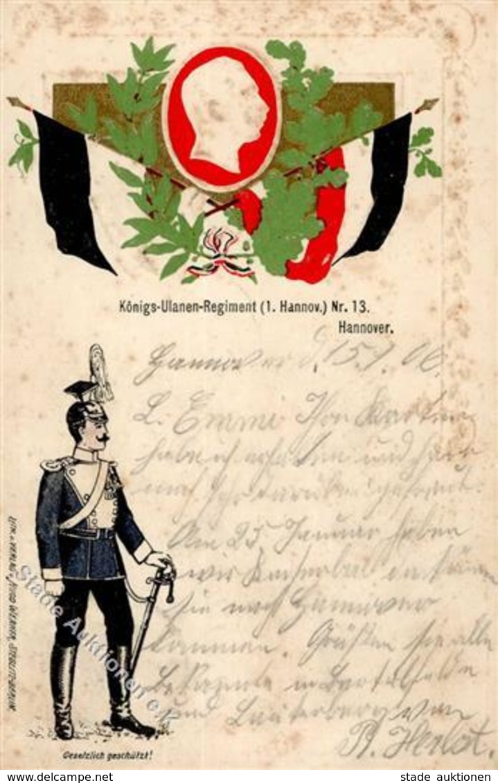 Regiment Hannover (3000) Nr. 13 Königs Ulanen Regt. Prägedruck II (Marke Entfernt, Fleckig) - Reggimenti