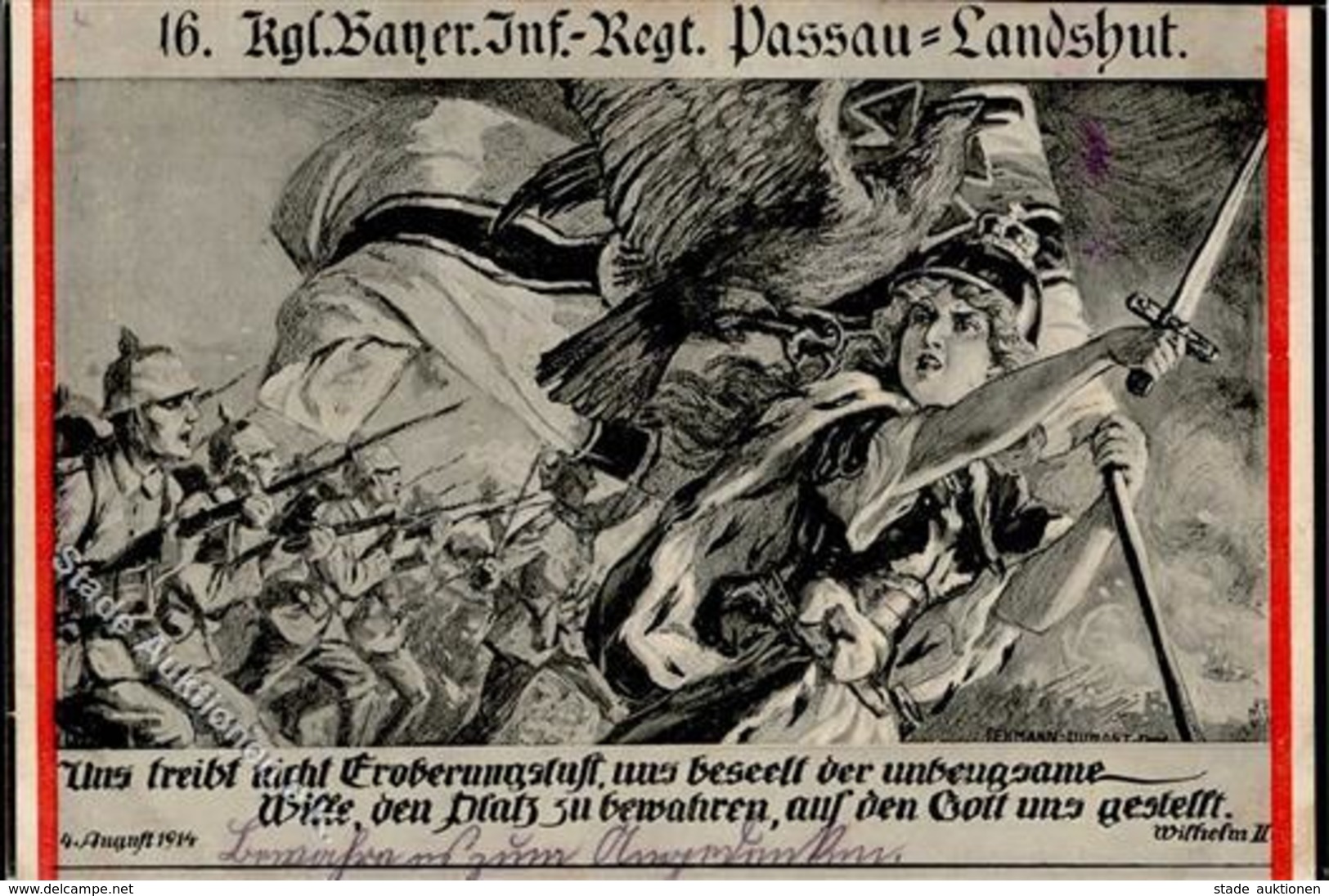 Regiment Nr. 16 Kgl. Bayr. Inf. Regt. Passau Landshut Künstlerkarte 1915 I-II - Reggimenti