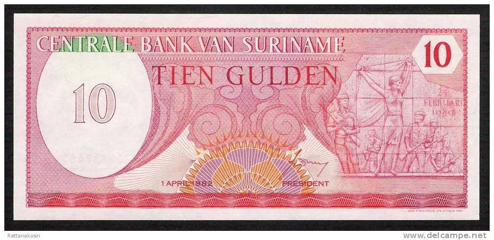 SURINAM P126 10 GULDEN  1982    UNC. - Surinam