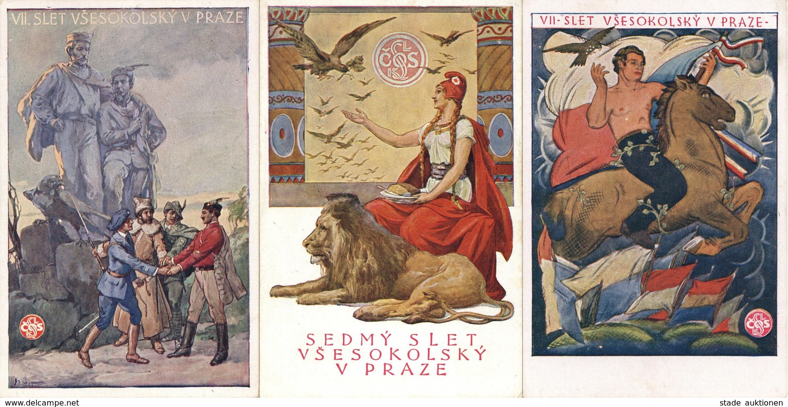 Zwischenkriegszeit Der Allrussische Fall 1920 7. National Sokol's Körperübungsfestival Prag Lot Mit 7 Künstler-Karten I- - Storia