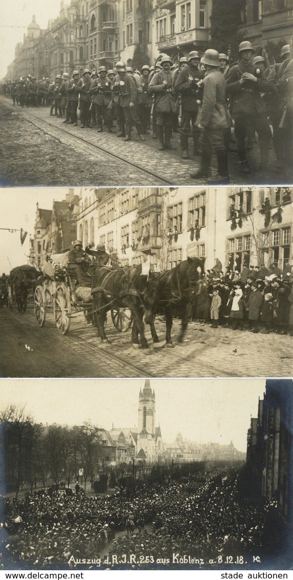 REVOLUTION KOBLENZ 1918 - 3 Foto-Ak - Rückkehr Der DEUTSCHEN TRUPPEN November 1918 - Auszug D. R.J.R. 253 Aus Koblenz 8. - Guerra