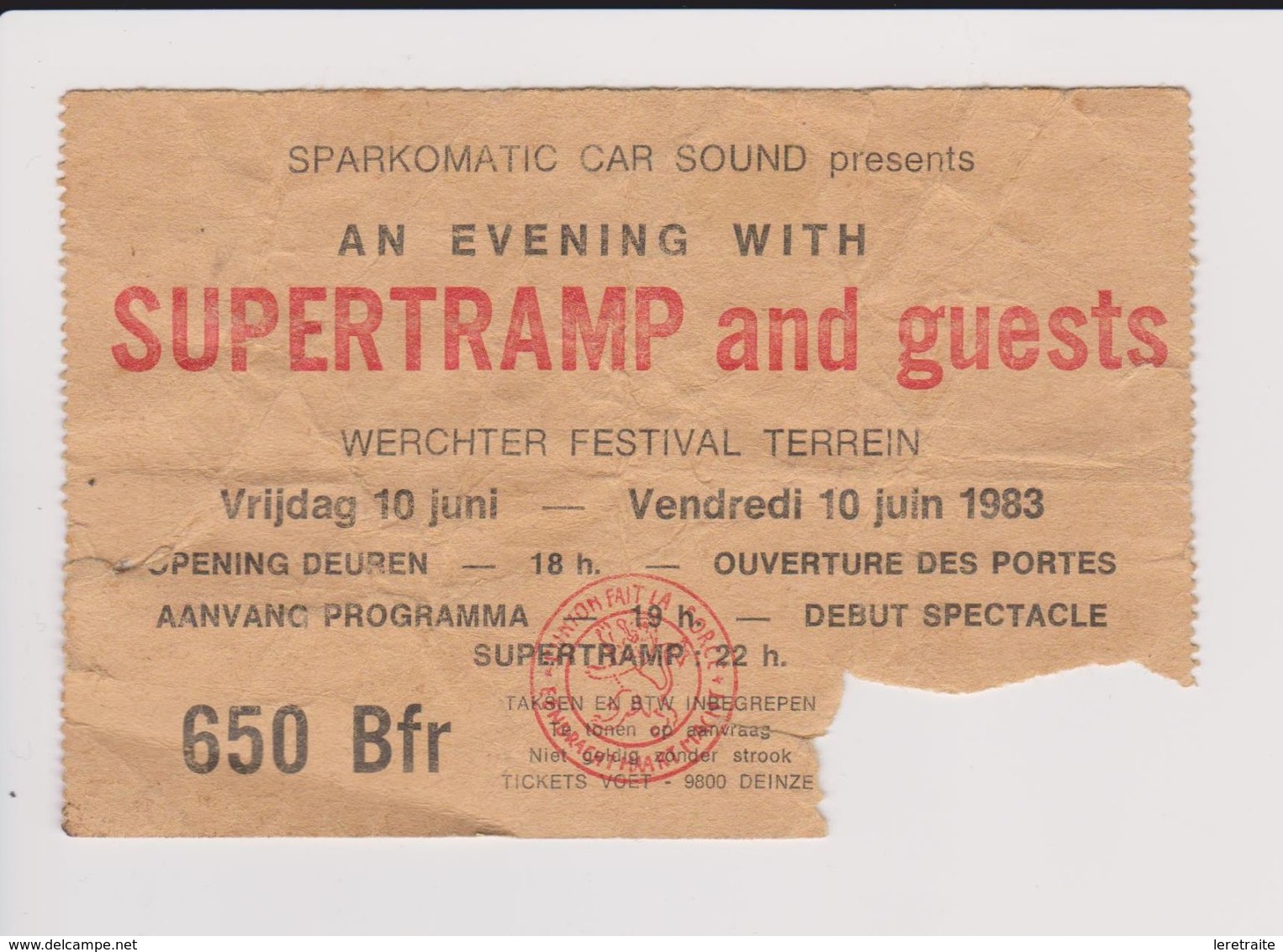 Concert SUPERTRAMP AND GUEST 10 Juin 1983. - Tickets De Concerts