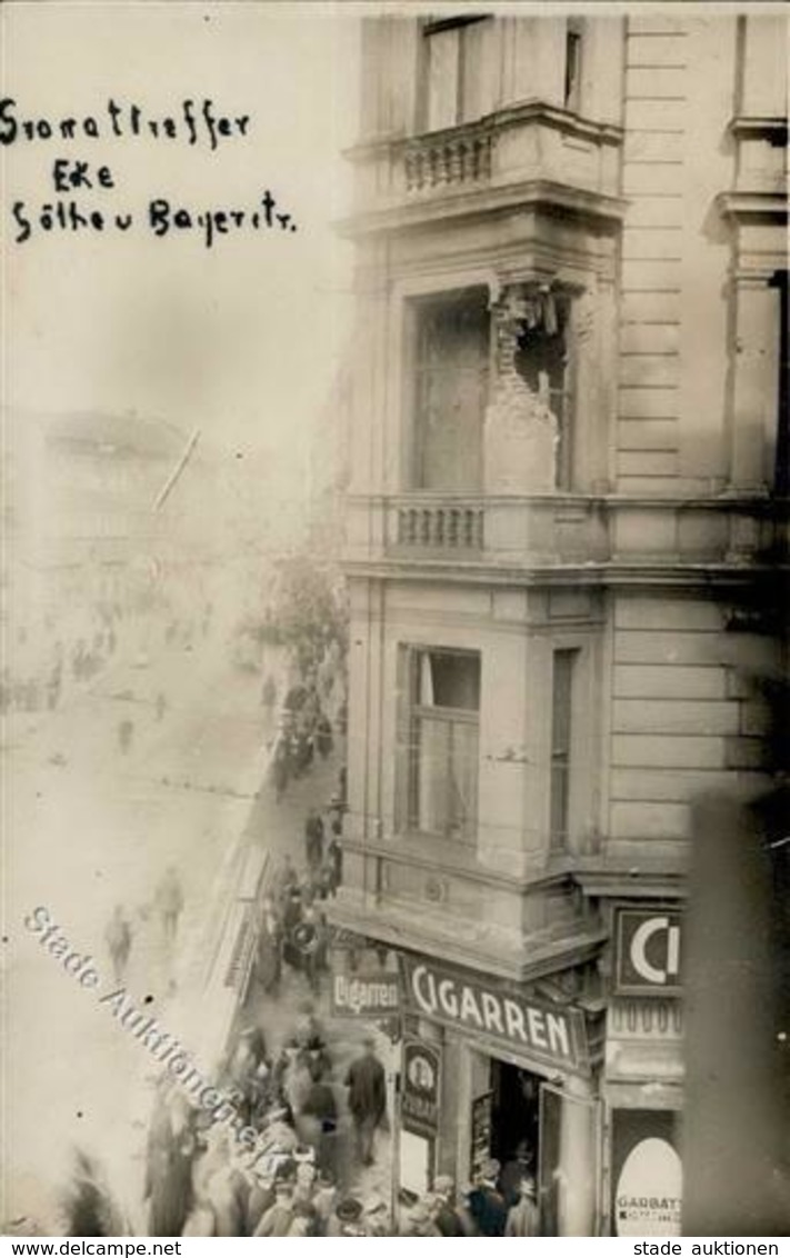 REVOLUTION MÜNCHEN 1919 - Foto-Ak -Granattreffer Ecke Goethe- U. Bayerstrasse I-II - Guerra