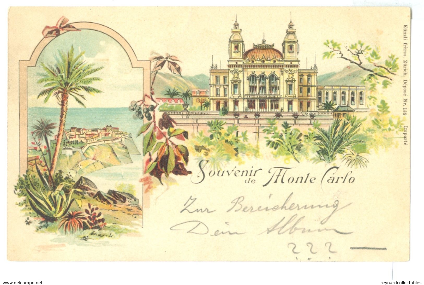 1899, Switzerland, Langethal Postmark On 'Souvenir De Monte Carlo' View Pc. - Postmark Collection