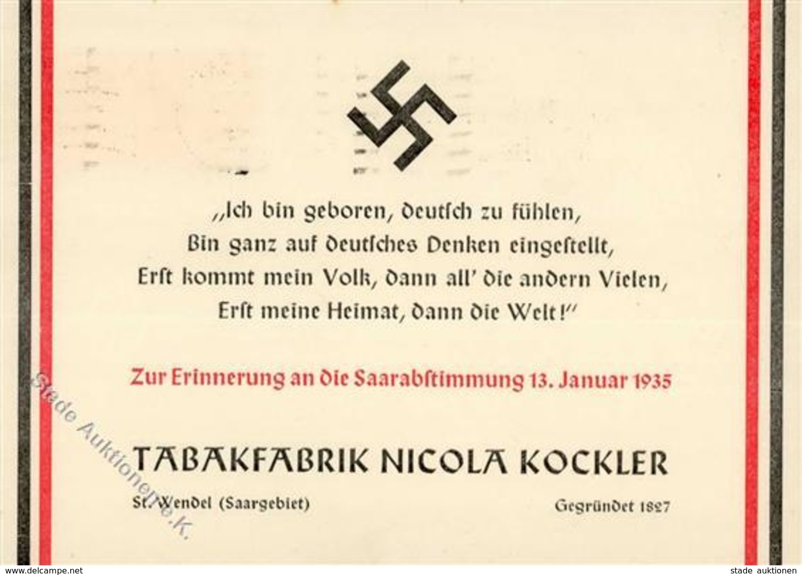 WK II Saarabstimmung Tabakfabrik Nicola Kockler Werbe-Karte I-II - Guerra 1939-45