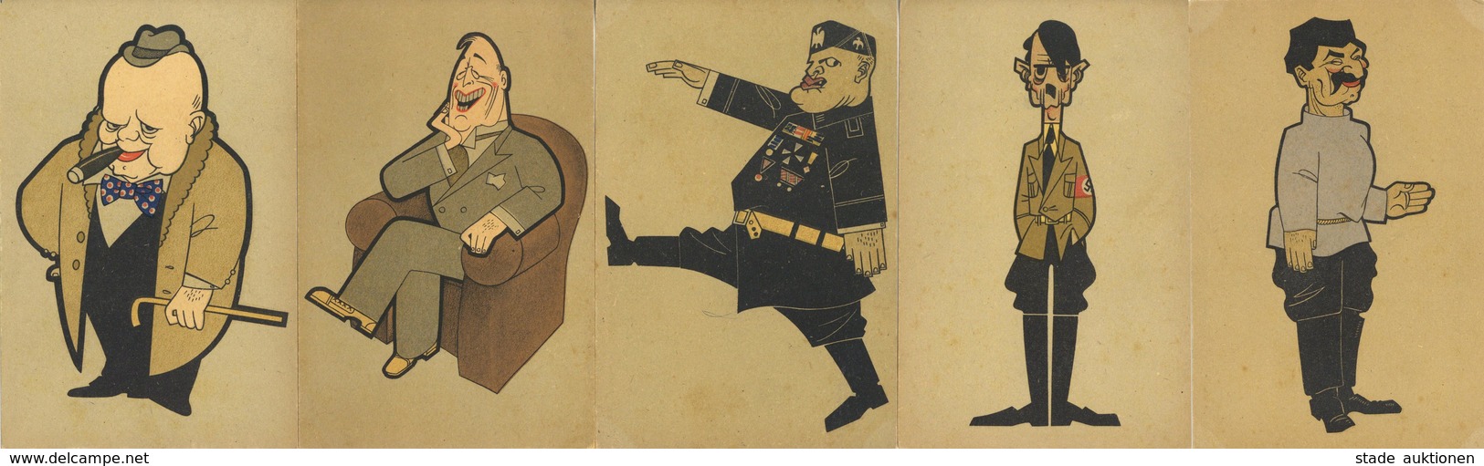 Anti Propaganda WK II 5'er Set Karikaturen I-II - Guerra 1939-45