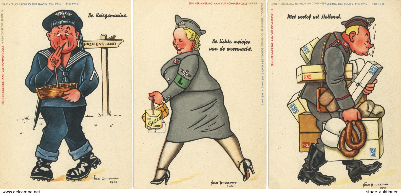 Anti Propaganda WK II Niederlande 6'er Serie Künstler-Karten I-II - Guerra 1939-45