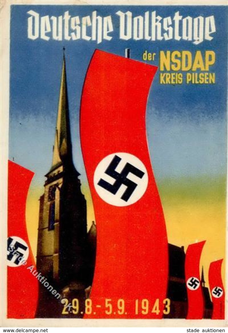 Propaganda WK II Deutsche Vokstage Der NSDAP Kreis Pilsen II (Stauchung) - Guerra 1939-45