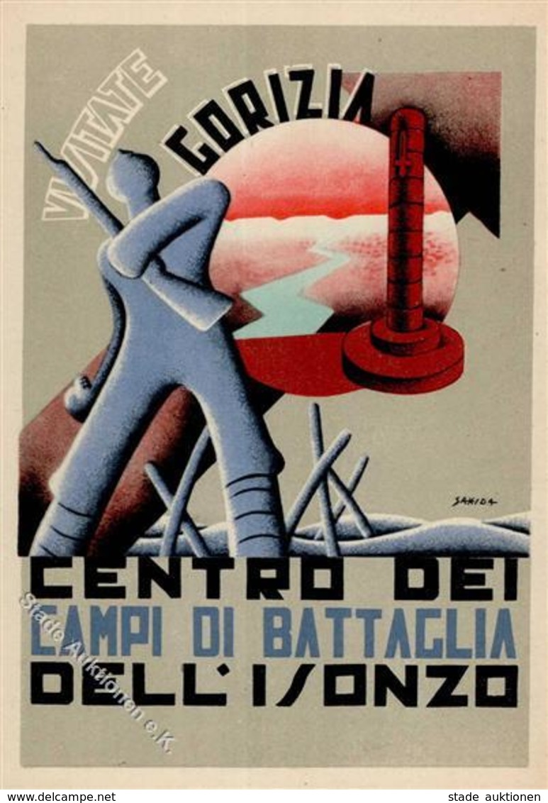 Propaganda WK II Italien Centro Del Campi Di Battaglia Dell Isonza Sign. Saxida Künstlerkarte I-II - Guerra 1939-45