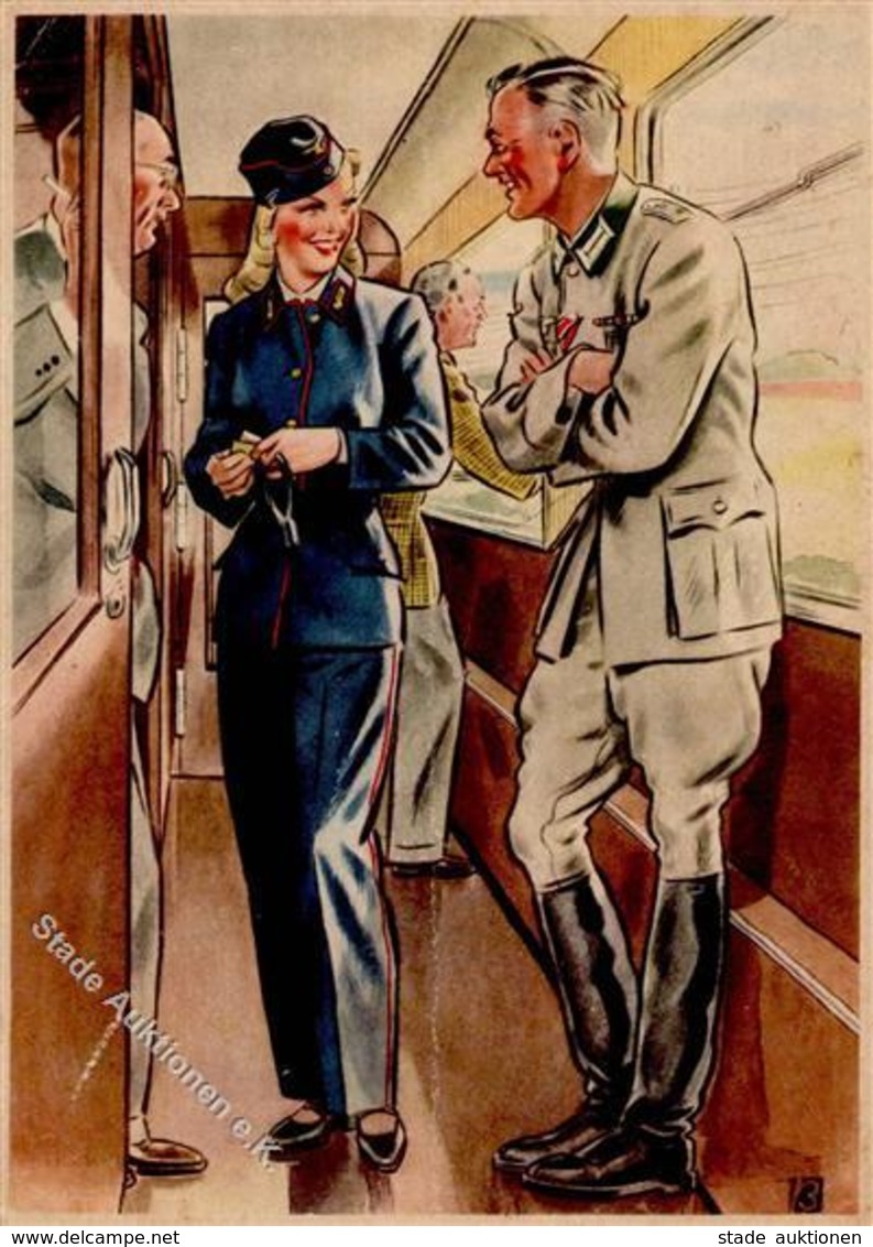 Propaganda WK II WK II Frauen Schaffen Für Euch Zugschaffnerin Sign. Becker Künstlerkarte I-II Femmes - Guerra 1939-45