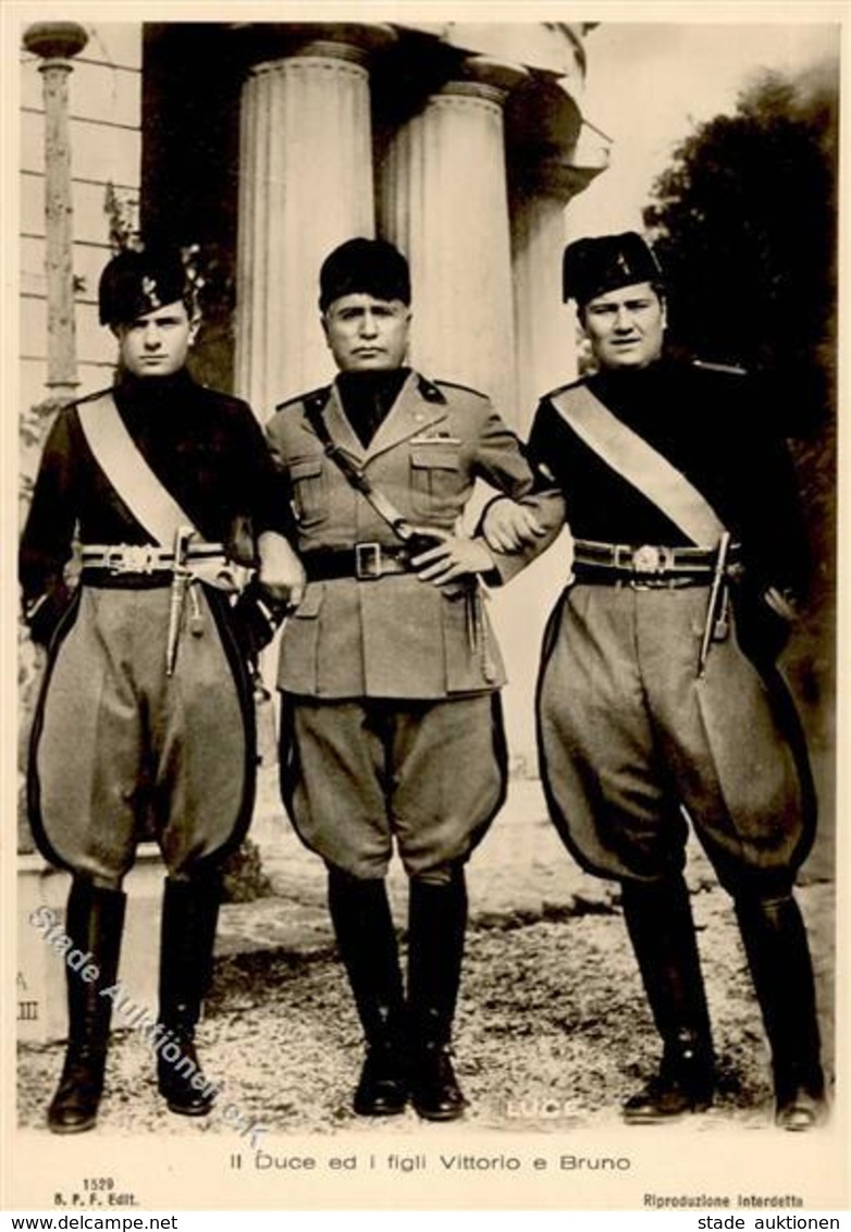 Mussolini Mit Seinen Söhnen Vittorio U. Bruno Foto AK I-II - Weltkrieg 1939-45