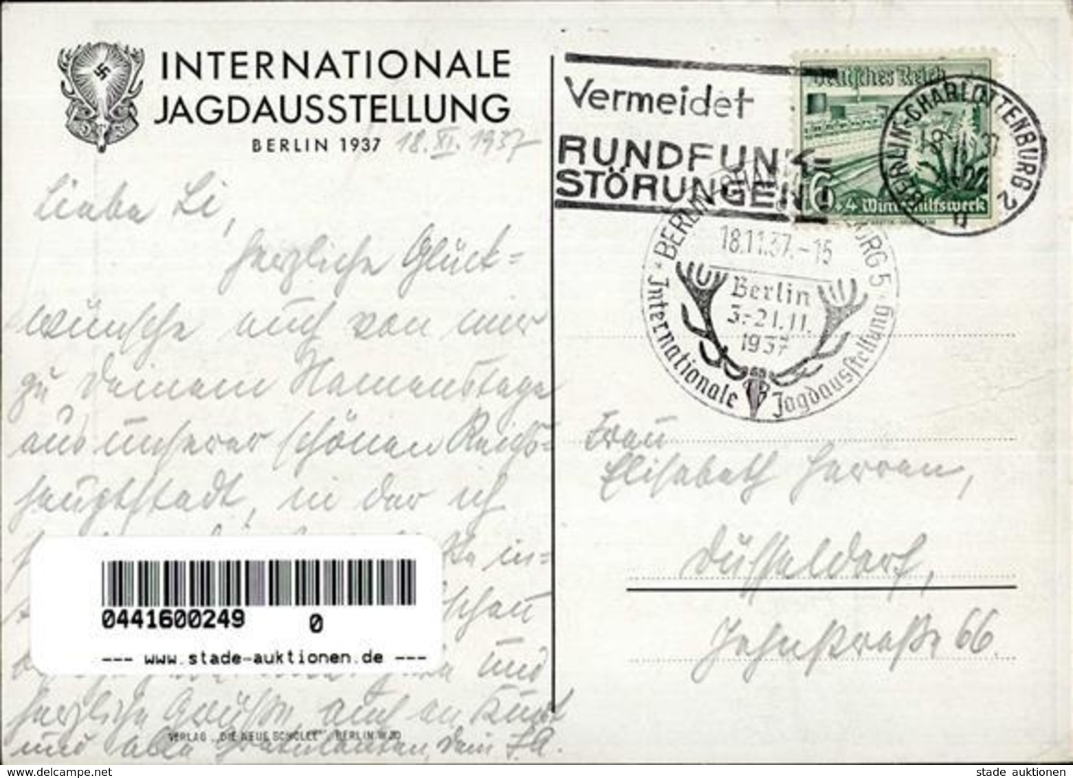 Göring Charlottenburg (1000) Internationale Jagdausstellung Künstlerkarte I-II (Stauchung) - Guerra 1939-45