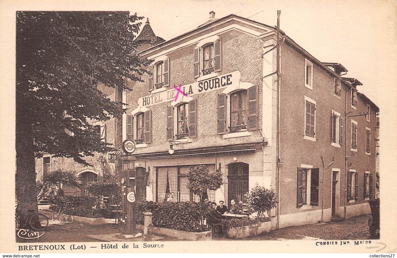 46-BRETENOUS- HÔTEL DE LA SOURCE- ( VOIR POMPE A ESSENCE ) - Bretenoux