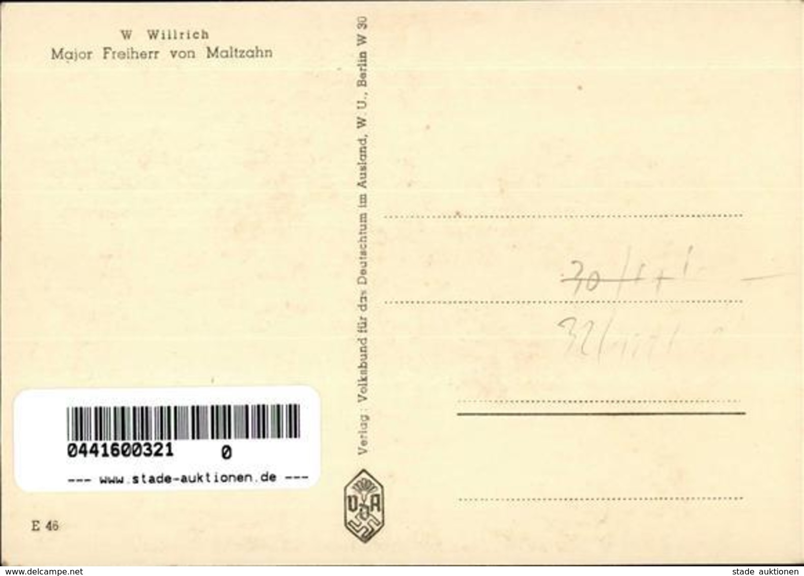 Willrich Nr. E 46 Ritterkreuzträger WK II Maltzahn Frhr. Von Major Künstlerkarte I-II - Guerra 1939-45