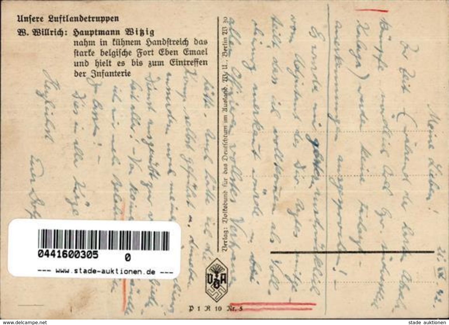 Willrich Nr. P1 R10 Nr. 5 Ritterkreuzträger WK II Witzig Hauptmann Künstlerkarte I-II - Guerra 1939-45
