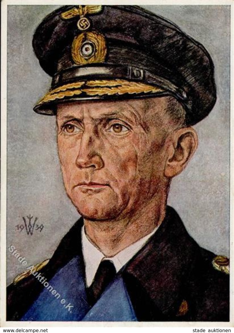 Willrich Nr. P1 R5 Nr. 1 Ritterkreuzträger WK II Dönitz Konteradmiral Künstlerkarte I-II - Guerra 1939-45