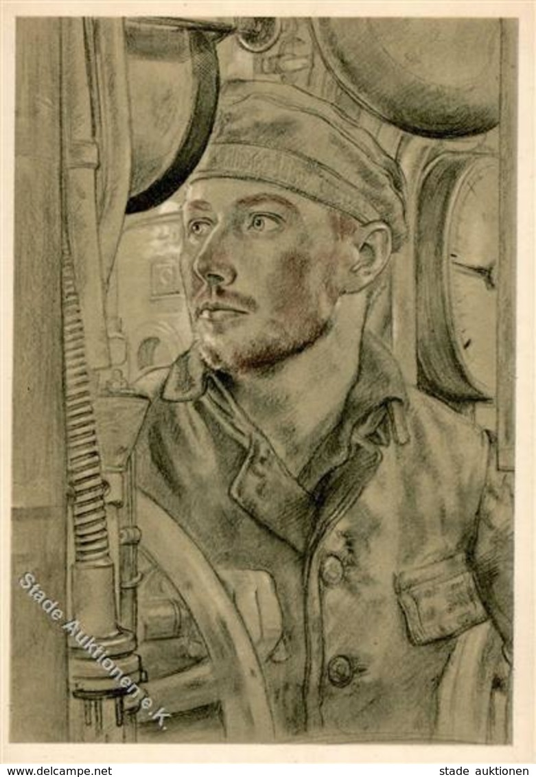 Willrich Nr. P1 R5 Nr. 9 WK II Rudergänger Auf Einem U-Boot  Künstlerkarte I-II - Guerra 1939-45