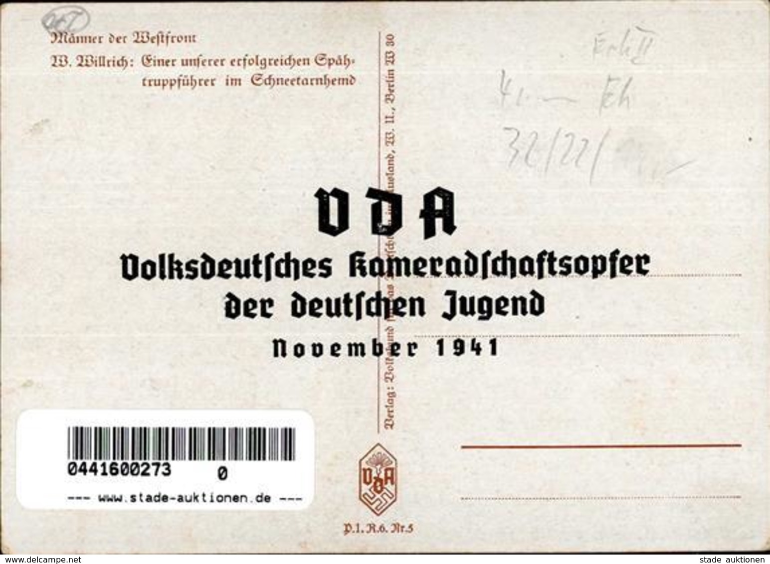 Willrich Nr. P1 R6 Nr. 5 WK II Spähtruppführer Künstlerkarte I-II (fleckig) - Guerra 1939-45