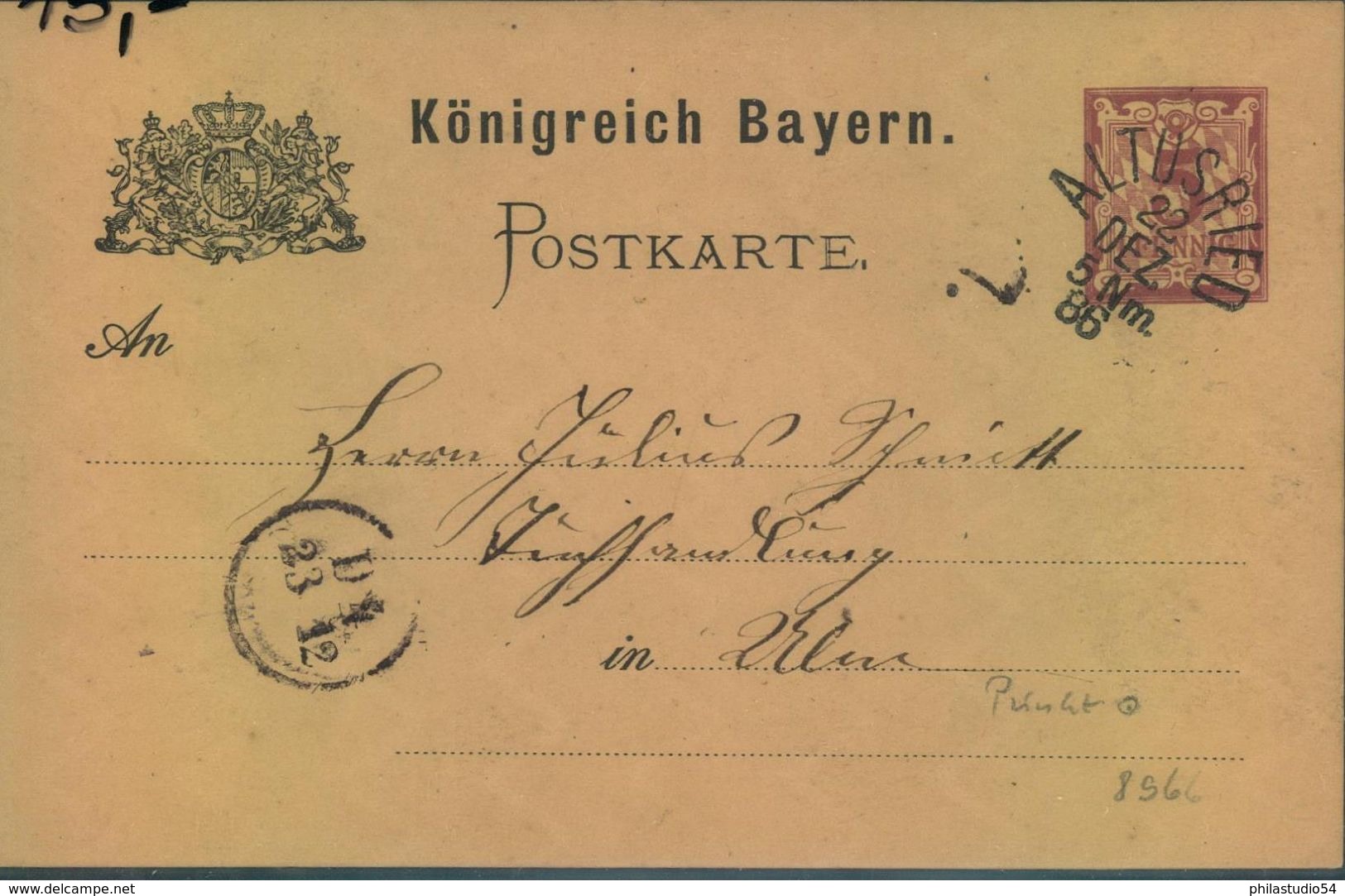 1886, BAYERN STEMPEL: ALTUSRIED, Auf 5 Pfg. GSK - Enteros Postales