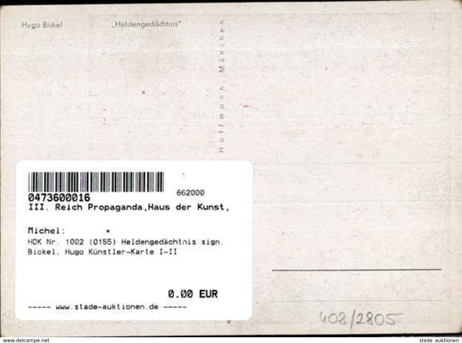HDK Nr. 1002 (0155) Heldengedächtnis Sign. Bickel, Hugo Künstler-Karte I-II - Guerra 1939-45