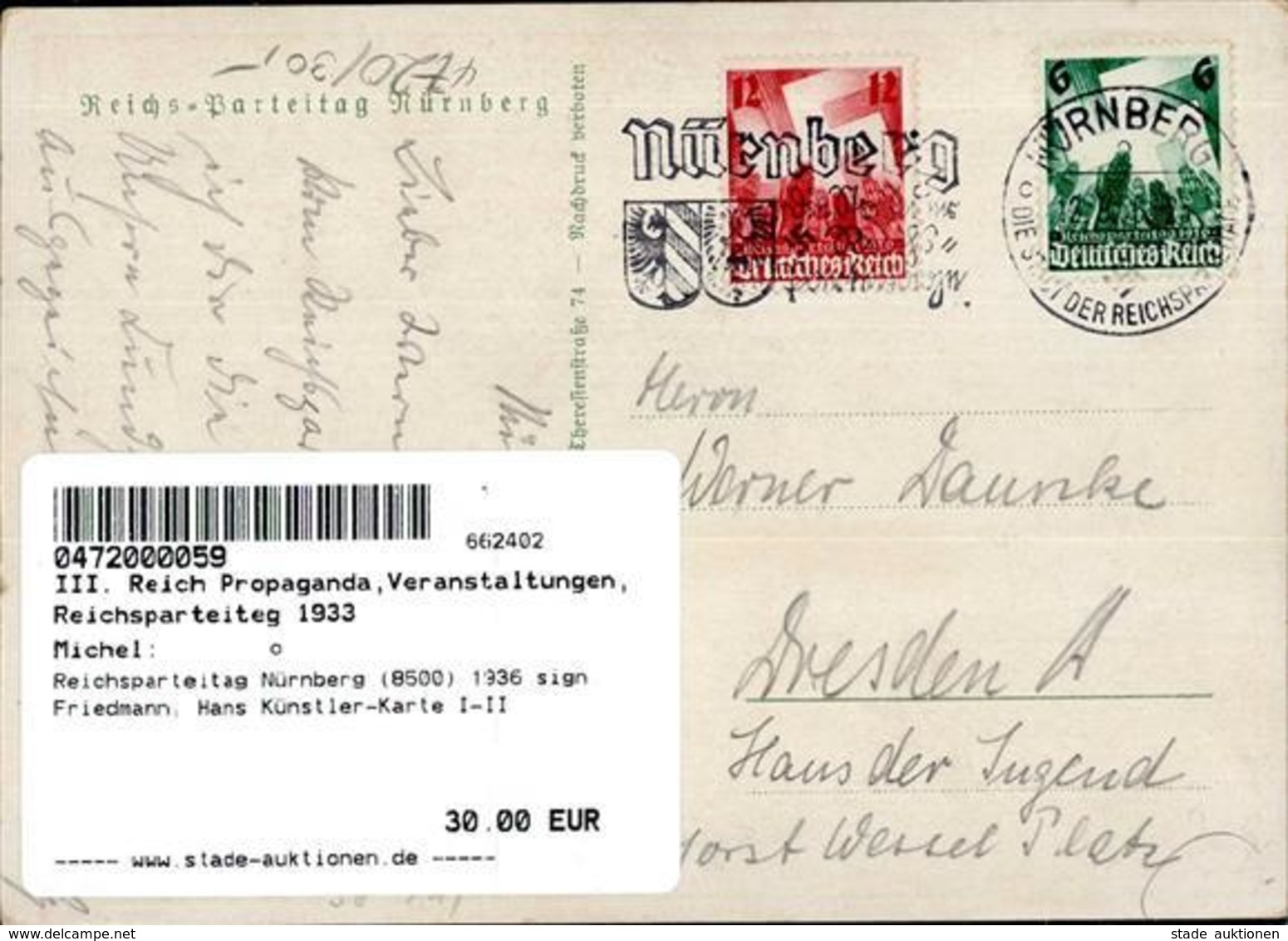 Reichsparteitag Nürnberg (8500) 1936 Sign. Friedmann, Hans Künstler-Karte I-II - Guerra 1939-45