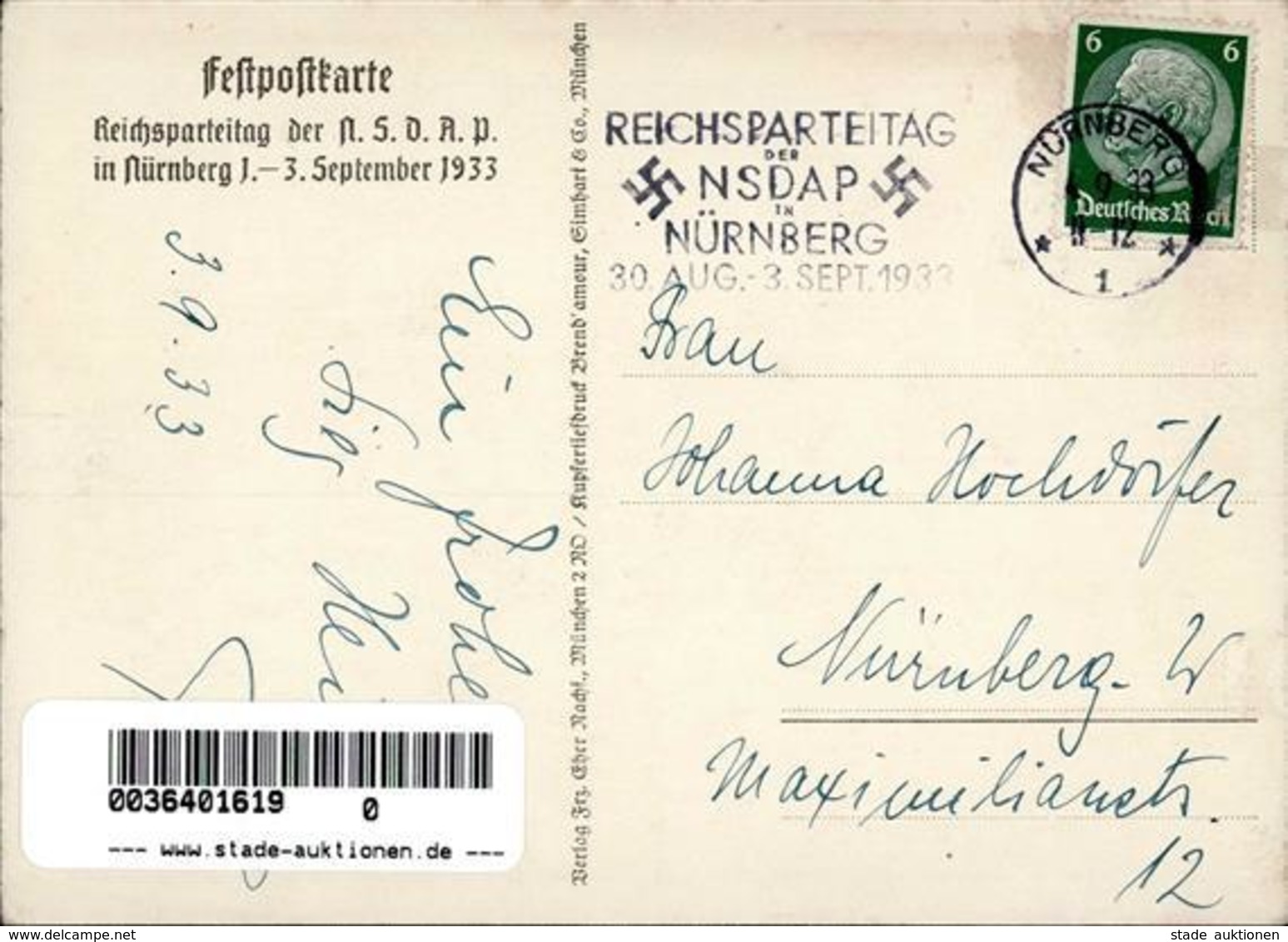 Reichsparteitag Nürnberg (8500) WK II 1933          I-II (fleckig) - Oorlog 1939-45